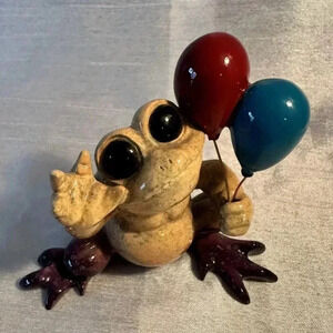 Kitty's Critters 2007 Frog Figurine PARTY TIME Ceramic Frog Balloons RARE 3” EUC
